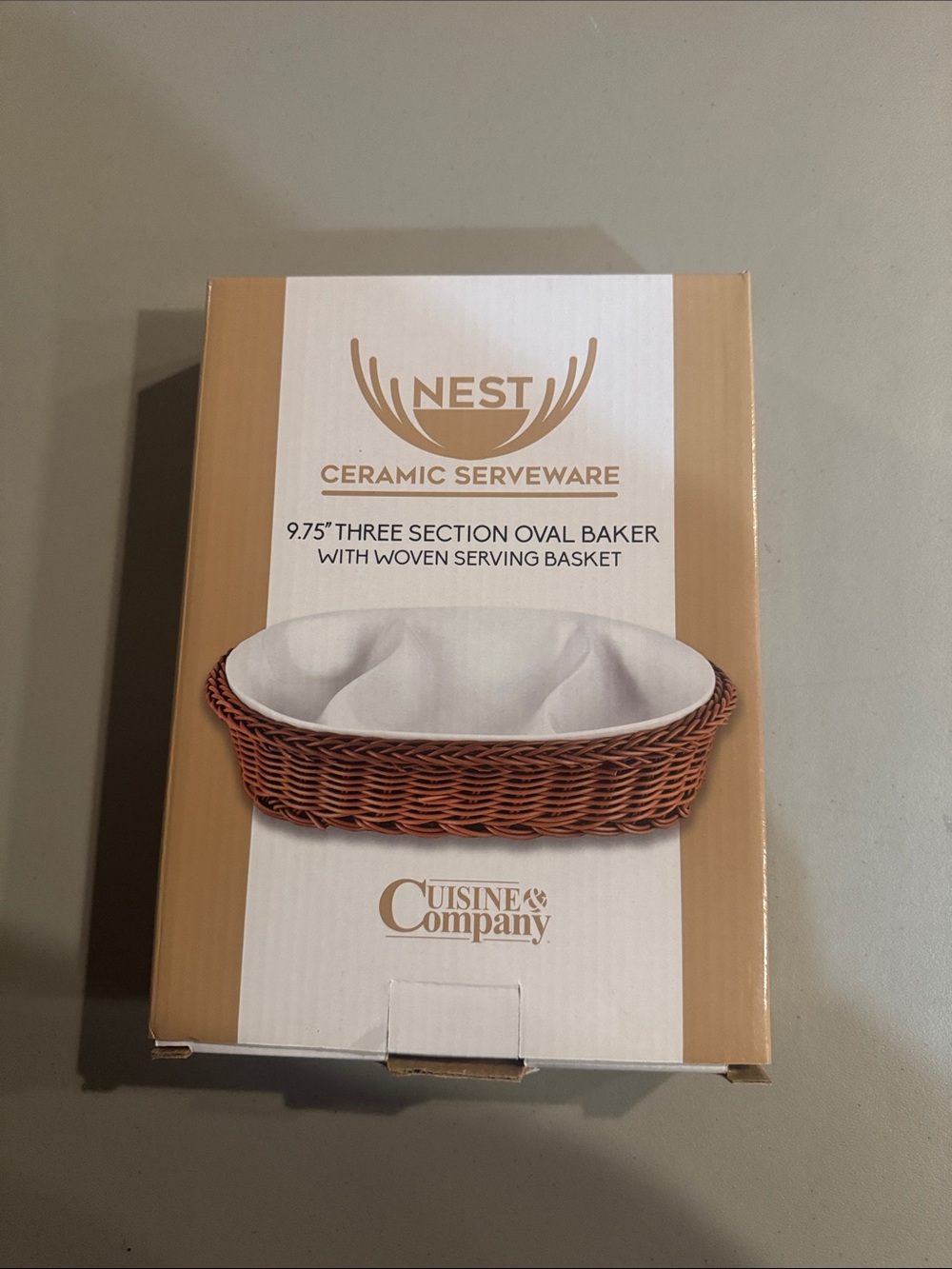 Three Section Oval Baker w/ Woven Serving Basket